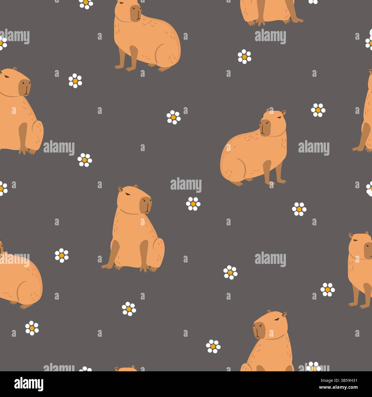 Seamless cute capybara pattern. Vector childish cartoon illustration Stock Vector