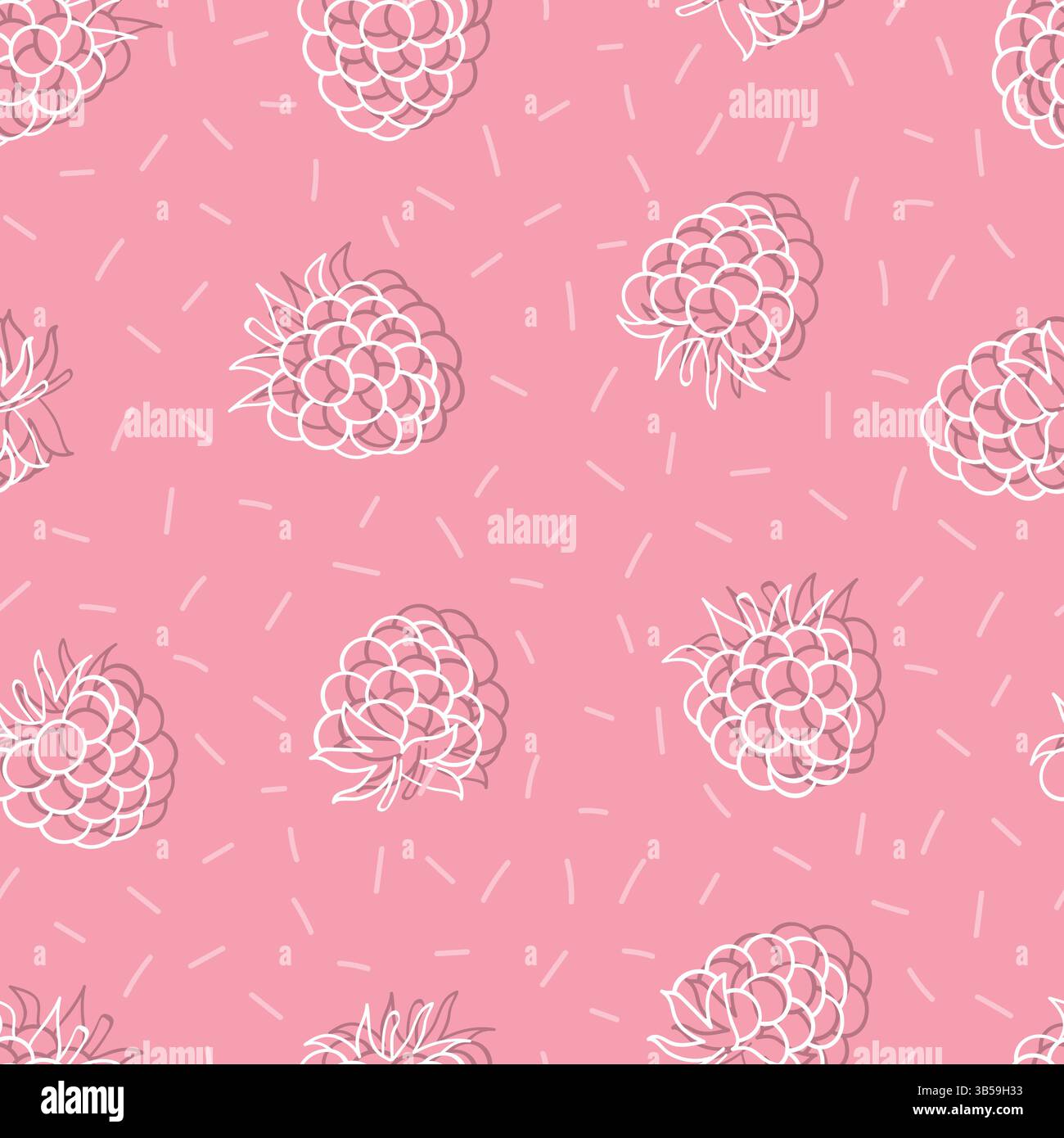 Abstract seamless berry pattern in pink color with doodle raspberry Stock Vector