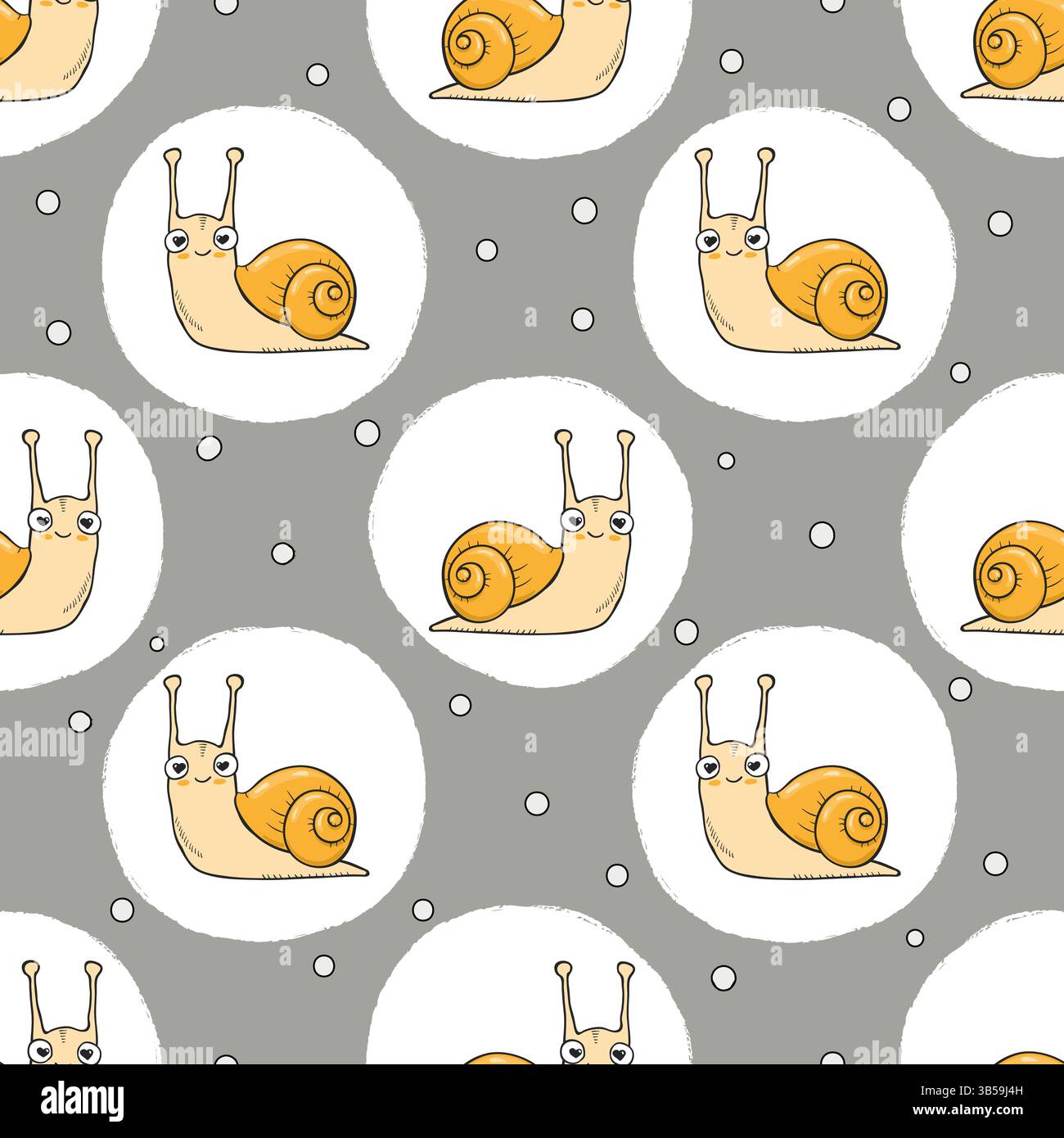 Cute snails pattern. Vector seamless polka dot background for kids Stock Vector