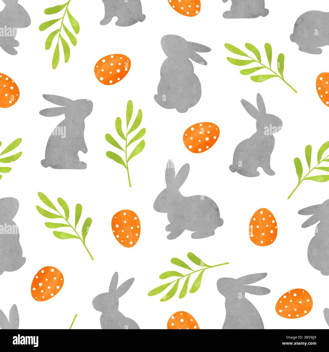 Rabbits and eggs seamless pattern. Easter watercolor vector illustration Stock Vector