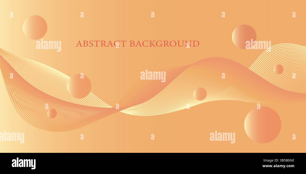 Orange Gradient Abstract Background with Floating Spheres and Wave Lines Stock Vector