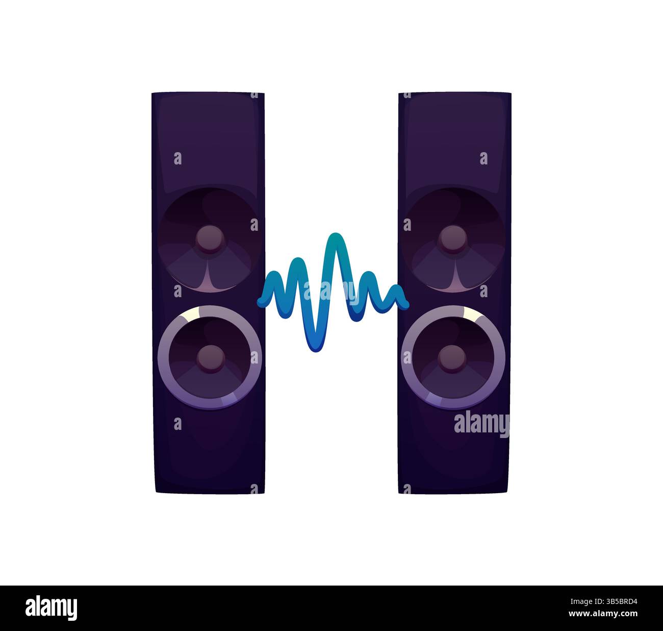 Cartoon musical font letter H as two speakers connected by a soundwave ...