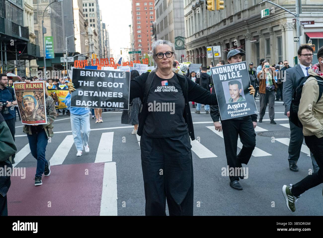 New York, New York, USA. 1st May, 2025. Demonstrator KAREN SHAWL walks ...