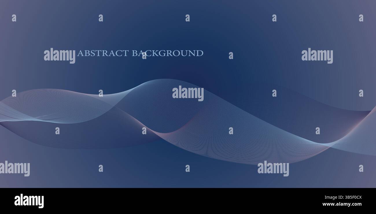 Dark Abstract Wave Background with Smooth Blue Lines and Gradient Flow Stock Vector