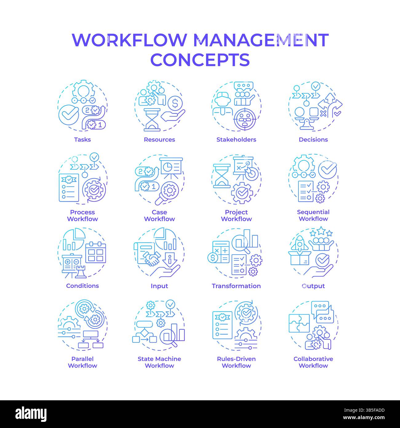 Workflow management blue gradient concept icons Stock Vector