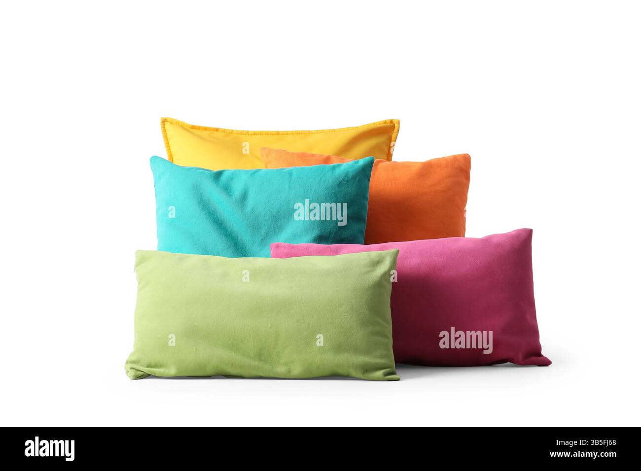Different colorful pillows on white background Stock Photo