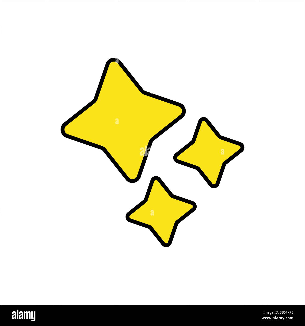 Sparkle Star Vector Set - Yellow with Black Border Stock Vector