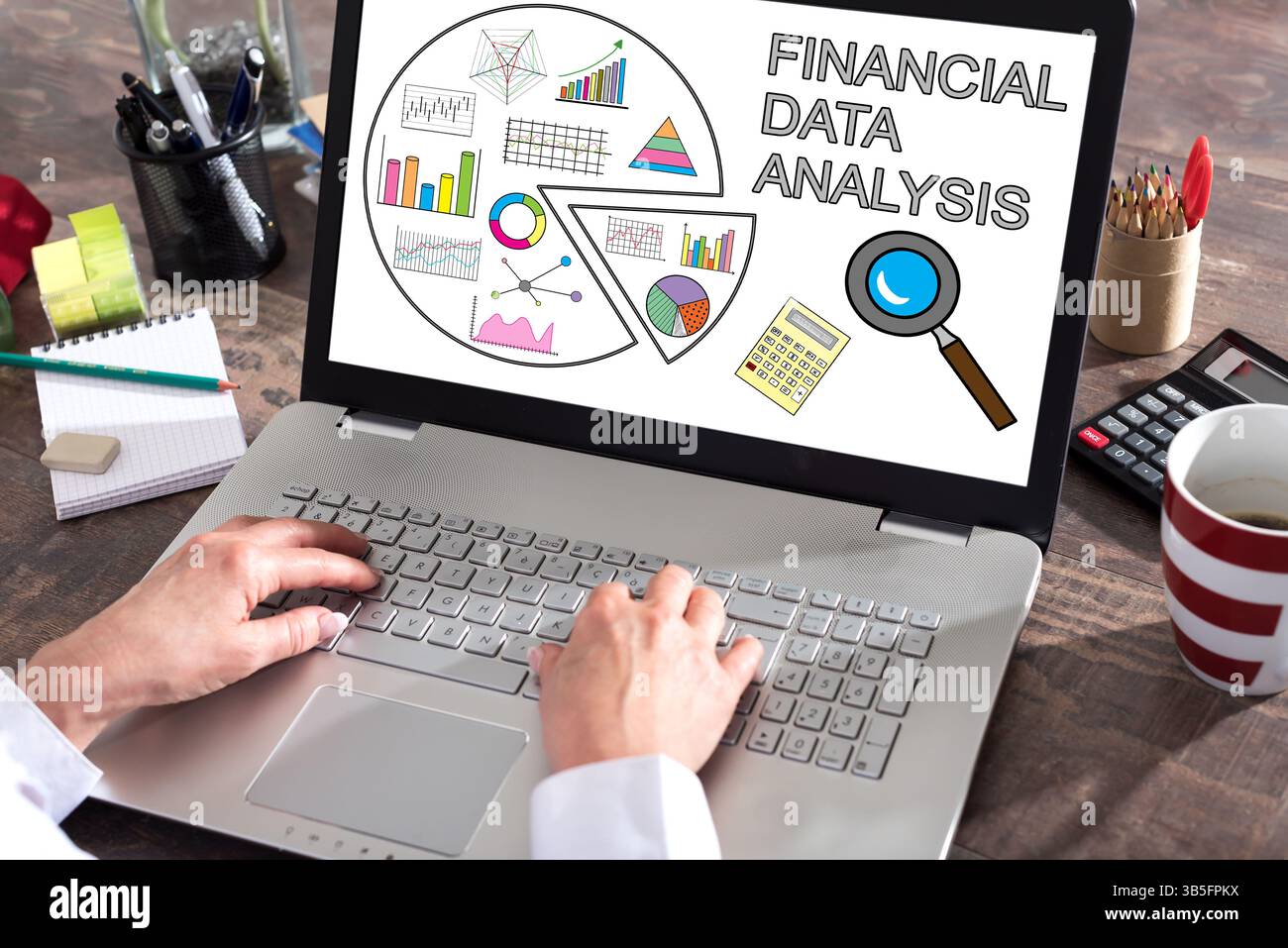 Financial data analysis concept shown on a laptop screen Stock Photo