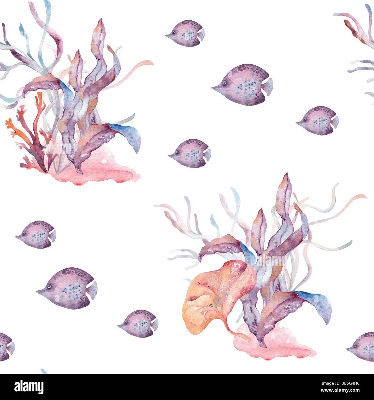 Seamless deep ocean pattern with seaweed in pink to blue gradient on ...