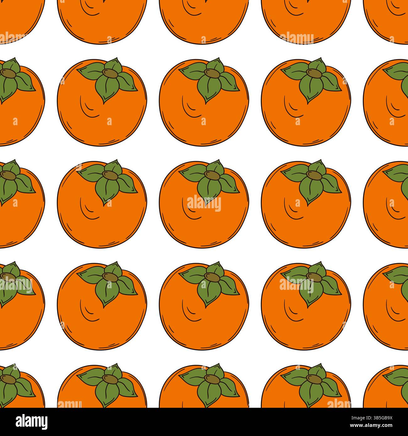 Persimmon. Pattern for textile or kitchen in hand draw style. Seamless fruit pattern. Print for design, textile Stock Vector