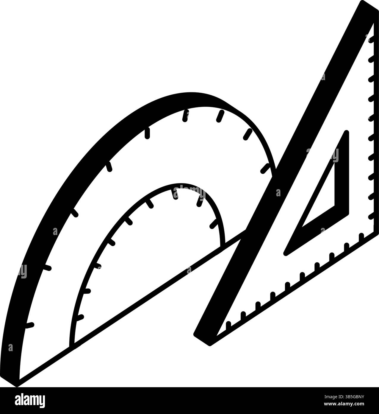 Simple line drawing icon of a triangular ruler and protractor used in ...