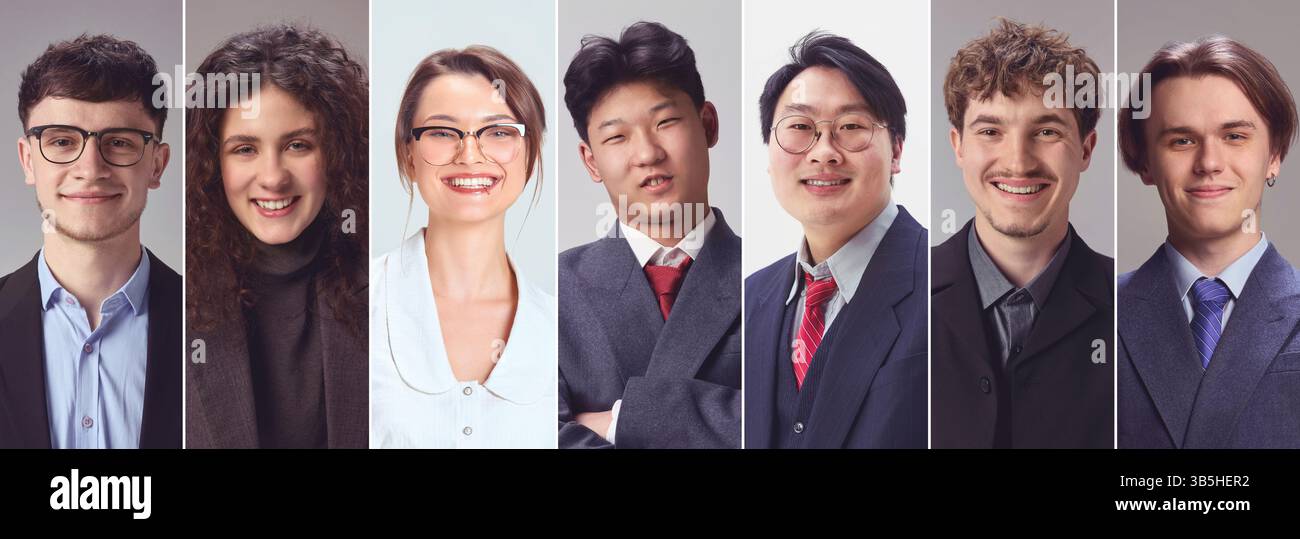 Business Portrait Collage. Group of young professionals smiling in ...