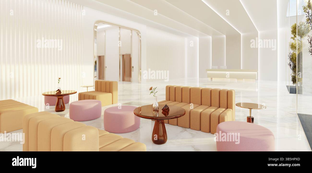 Interior of modern entrance hall in modern office building with ...