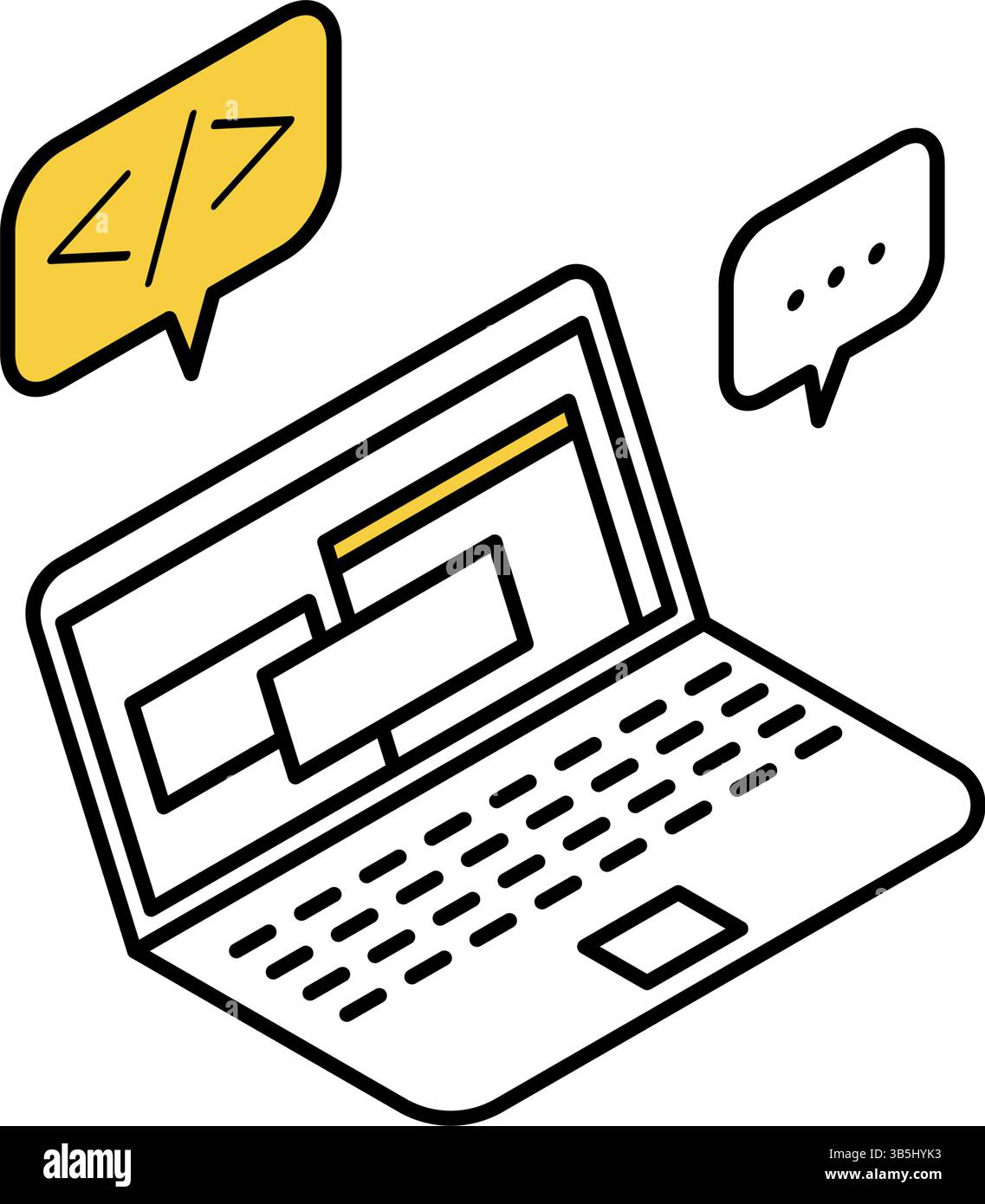 Simple line drawing icon programming on laptop, isometric illustration ...