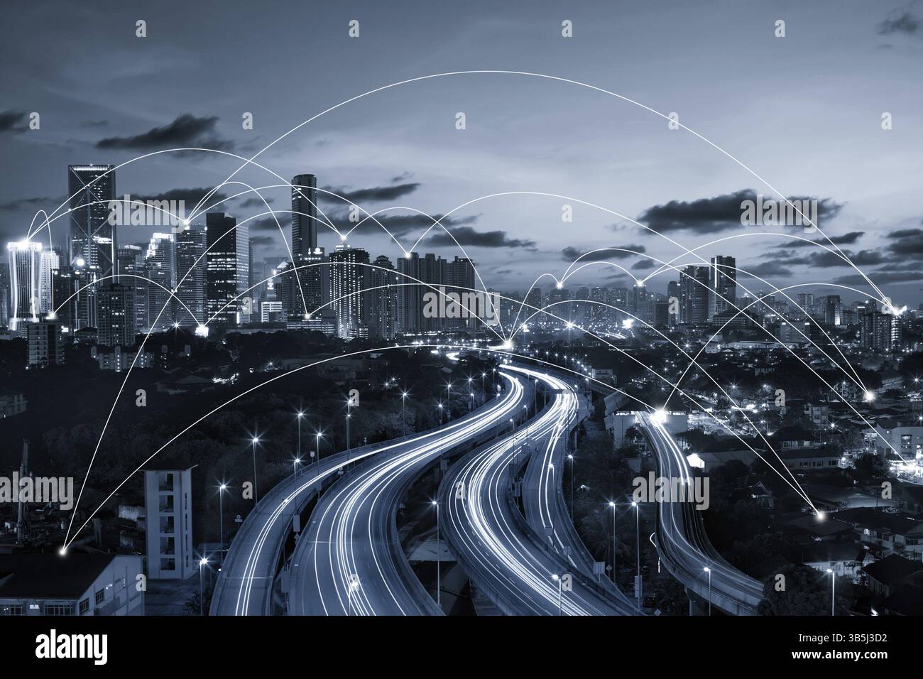City scape and network connection concept Stock Photo