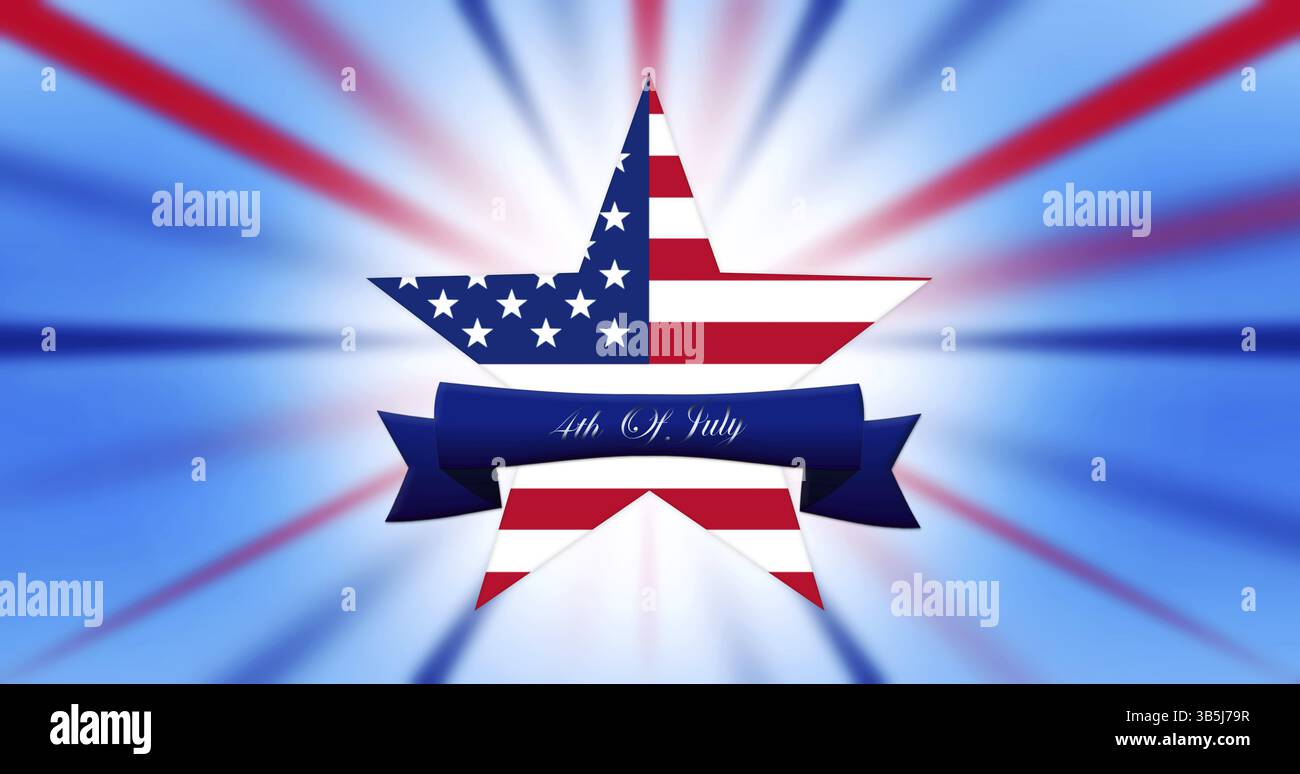 Happy 4th of July. Independence Day, Star With United States of America Flag White Abstract Background illustration Stock Photo