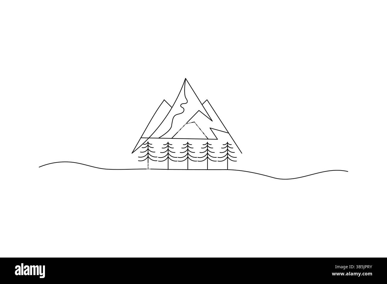 Mountain landscape continuous one line art of outline vector drawing ...
