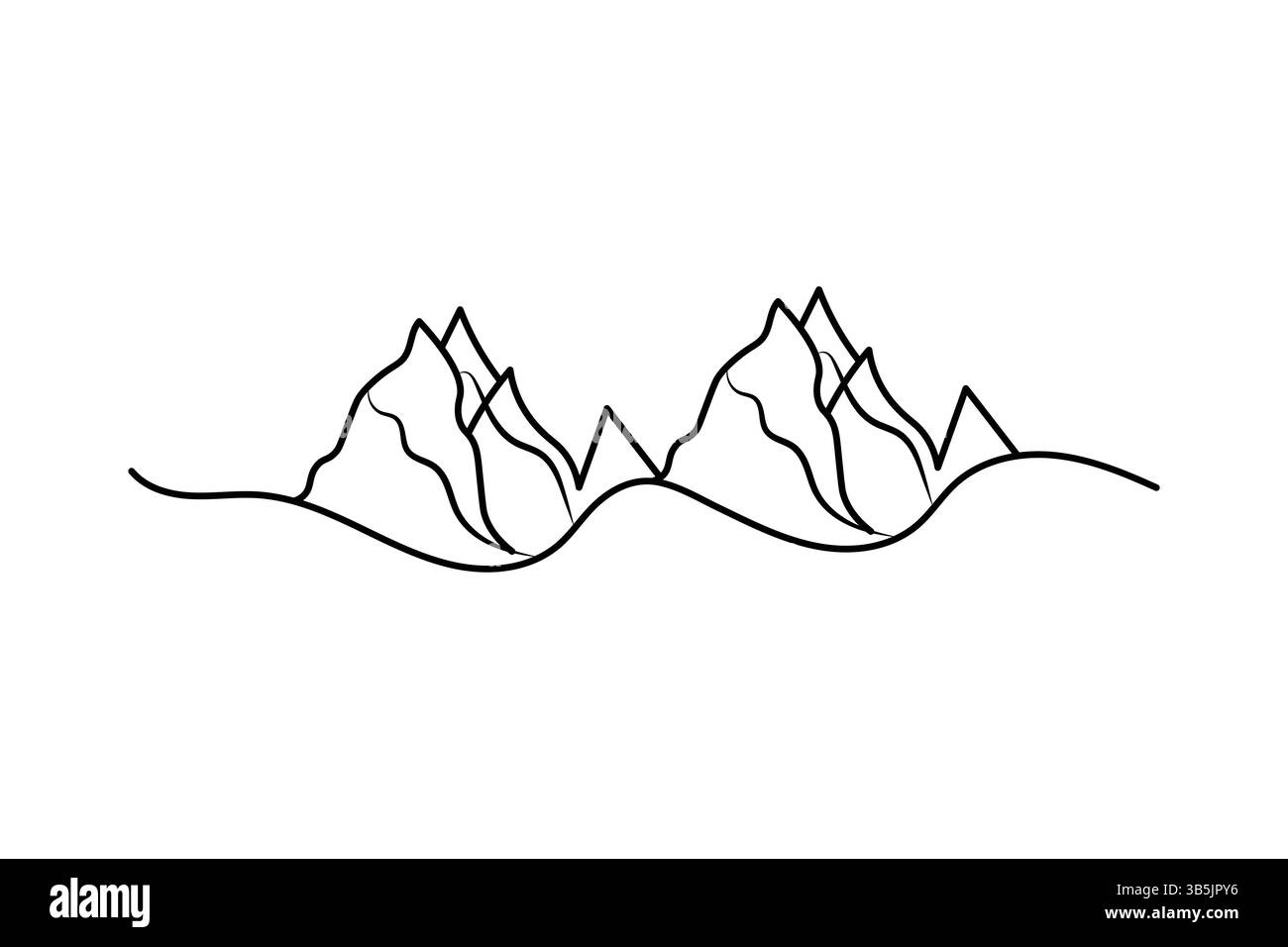 Mountain landscape continuous one line art of outline vector drawing ...