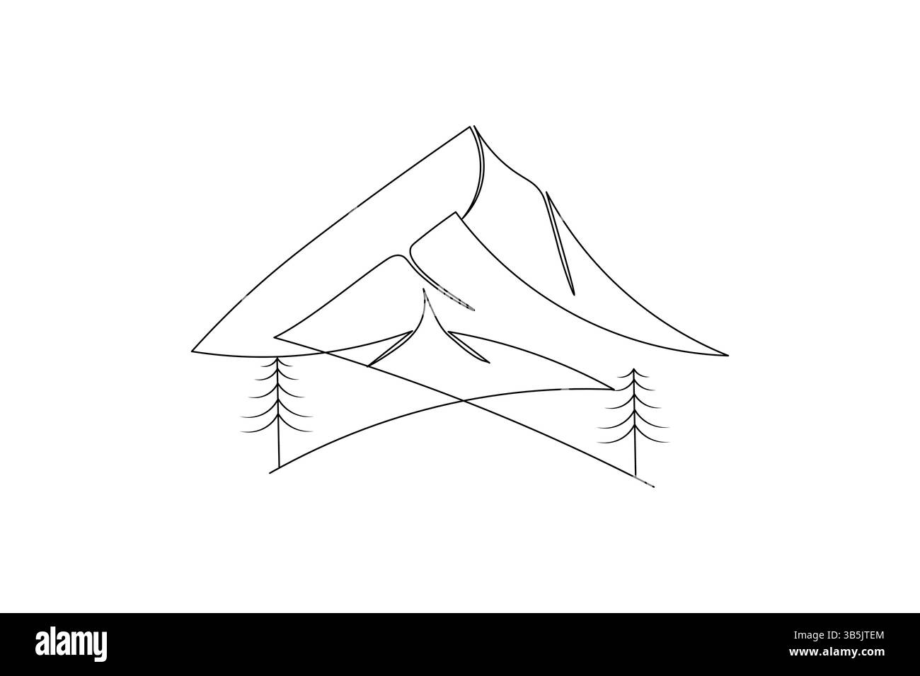 Mountain landscape continuous one line art of outline vector drawing ...