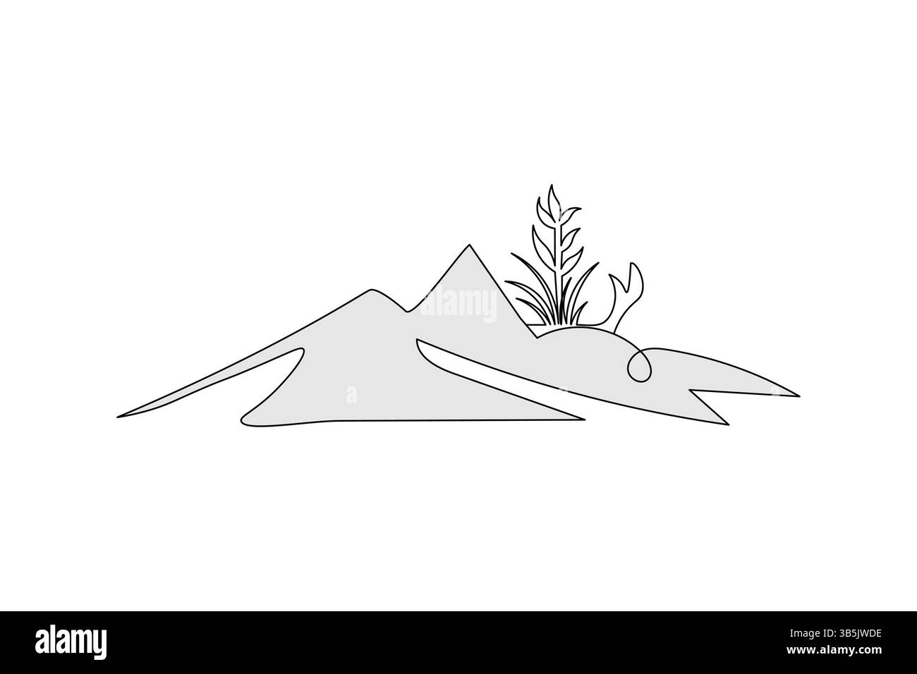 Mountain landscape continuous one line art of outline vector drawing ...