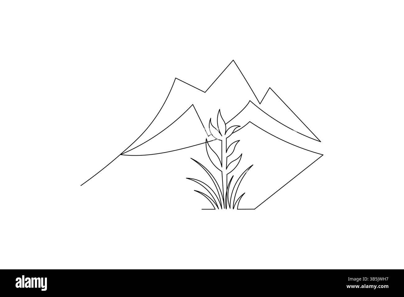 Mountain landscape continuous one line art of outline vector drawing ...