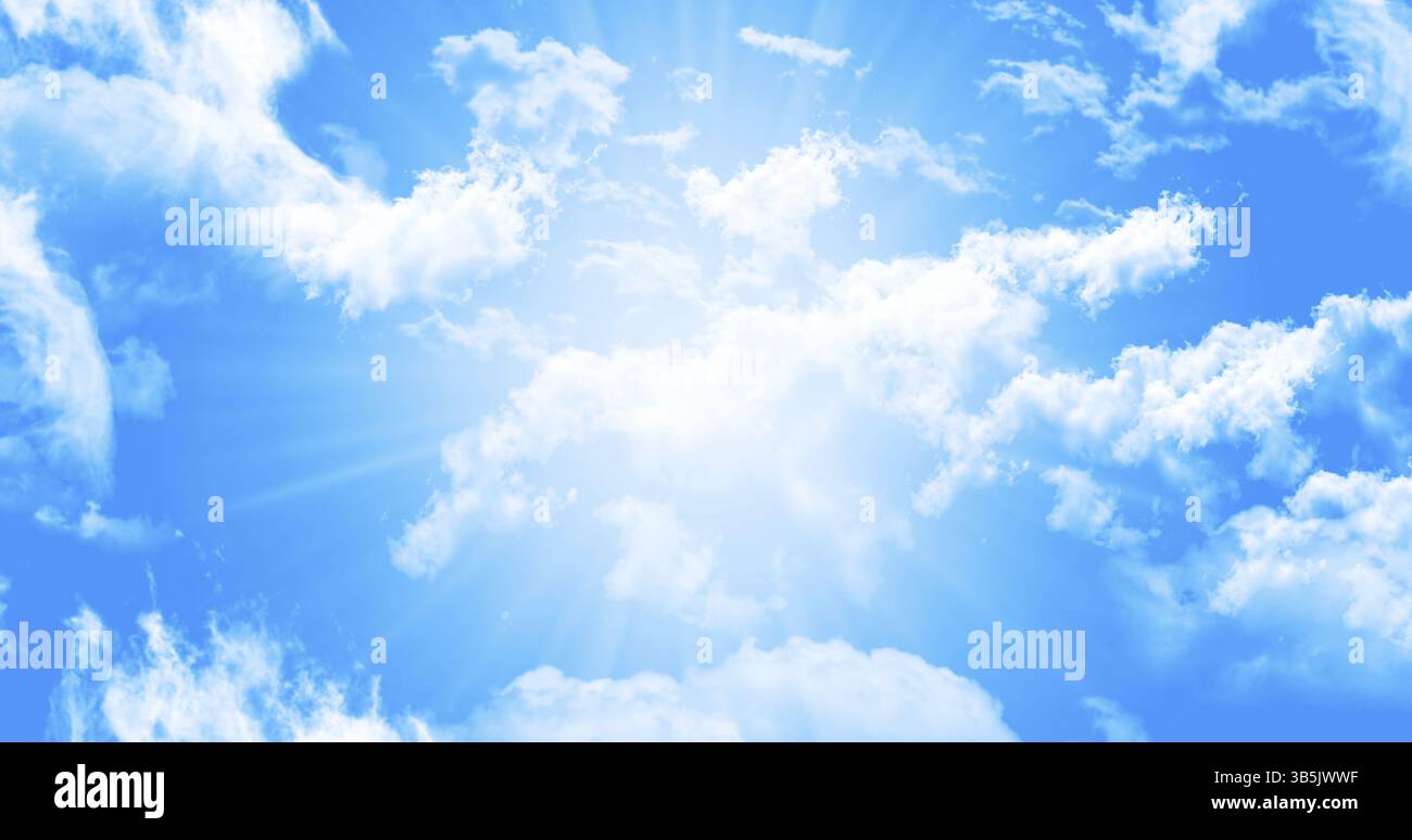 Heavenly Blue Sky With White Fluffy Clouds Illustration Stock Photo - Alamy