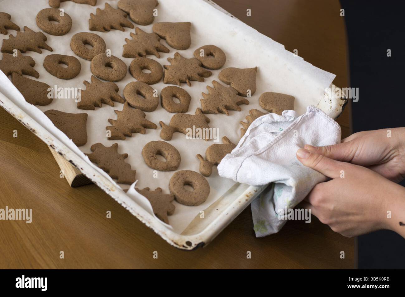 Preparing easter gingerbread cookies. Steps of making pastry Stock Photo