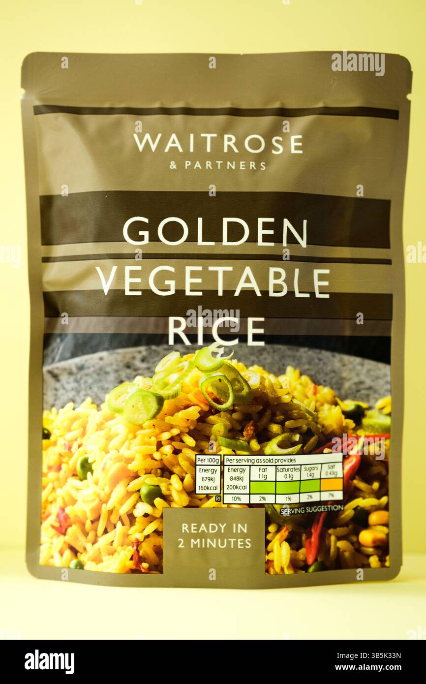 London UK, May 02 2025, Packet of Waitrose Microwave Golden Vegetable ...