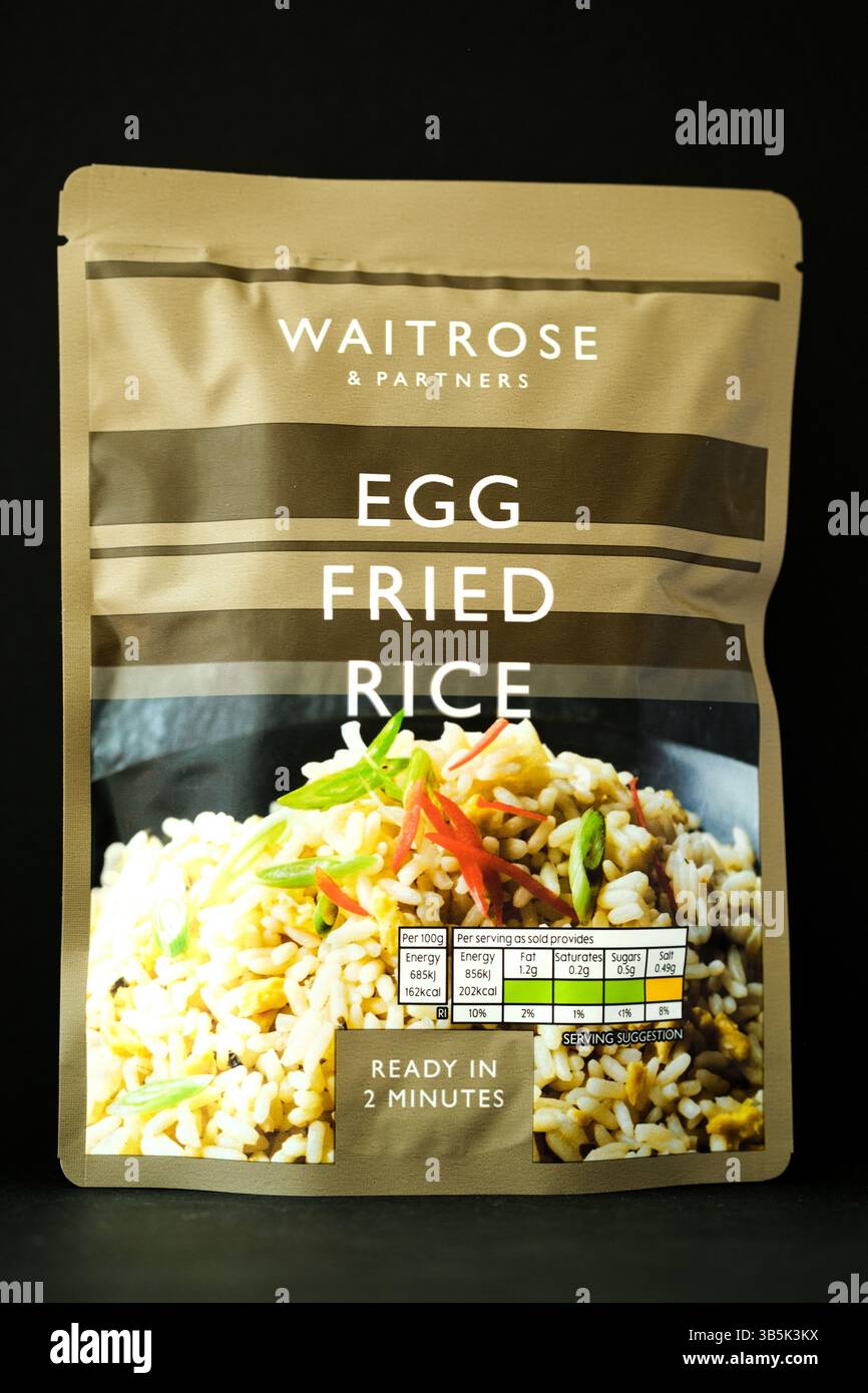 London UK, May 02 2025, Packet of Waitrose Microwave Egg Fried Rice ...