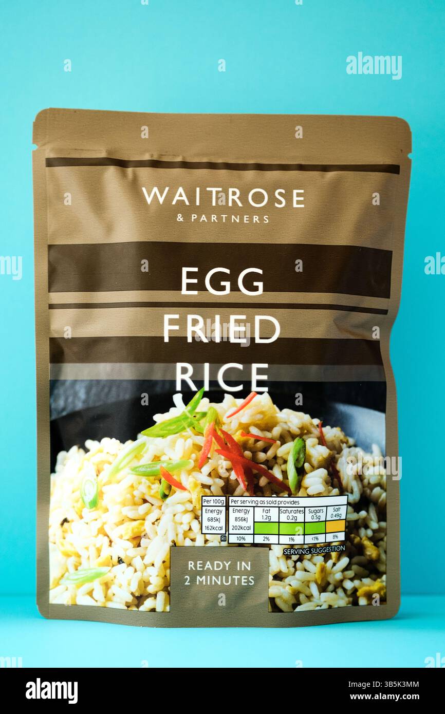 London UK, May 02 2025, Packet of Waitrose Microwave Egg Fried Rice ...