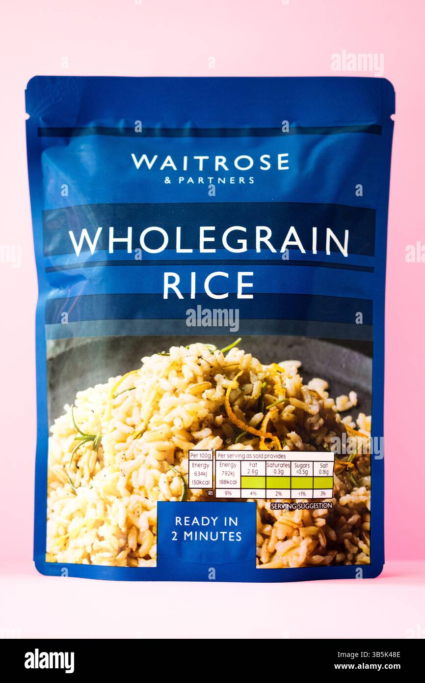 London Ropits Rice London UK, May 02 2025, Packet of Waitrose Microwave Wholegrain Rice ...