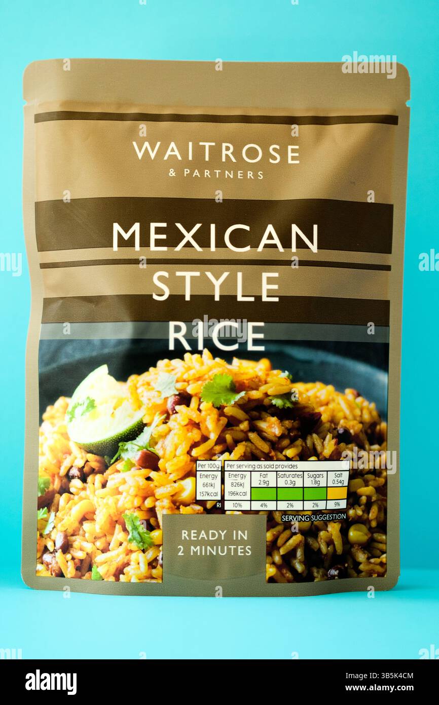 London UK, May 02 2025, Packet Waitrose Microwave Mexican Style Rice ...