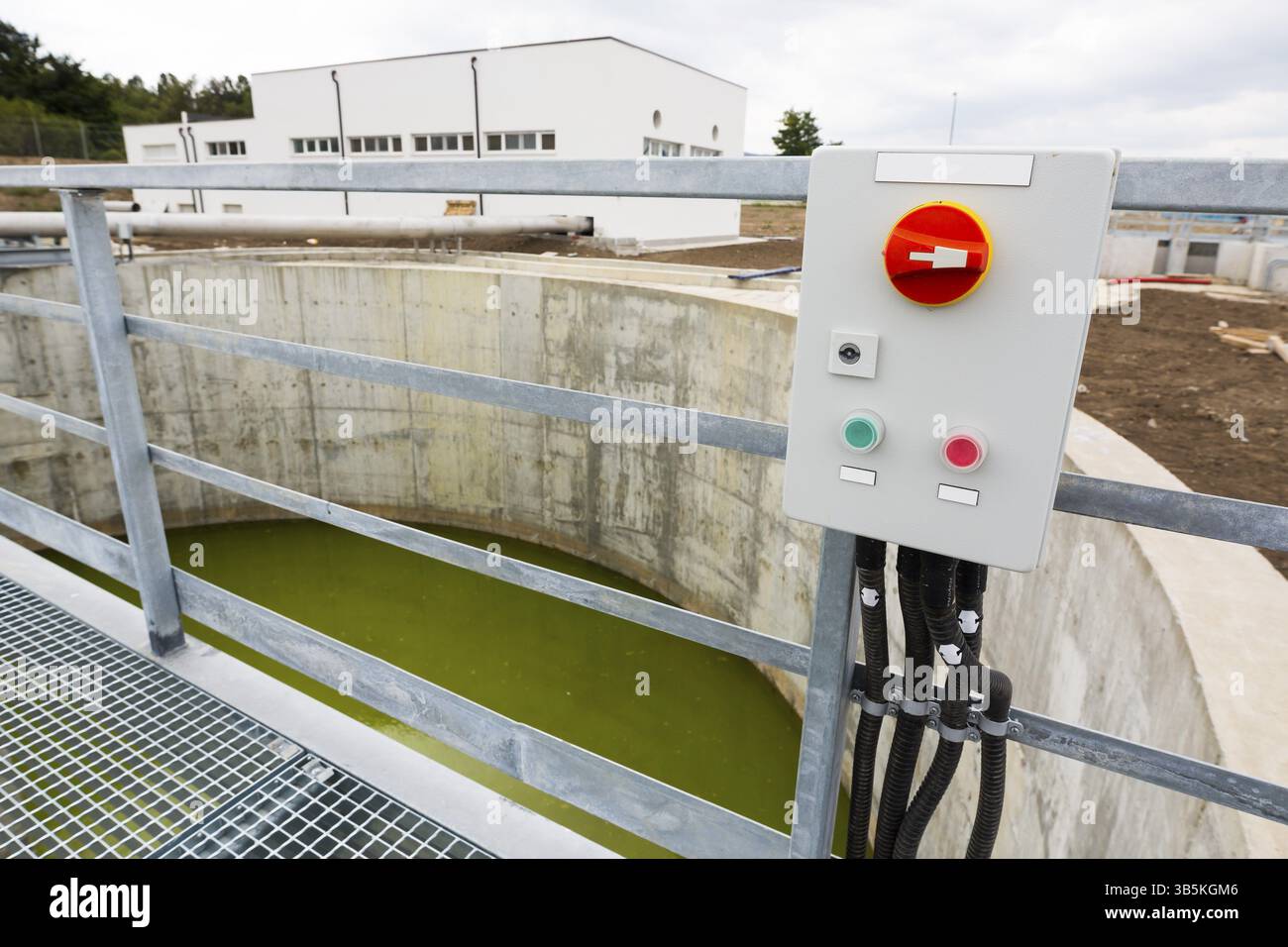 Water treatment plant switchboard. Modern urban wastewater treatment plant. Water purification is the process of removing undesirable chemicals, suspe Stock Photo