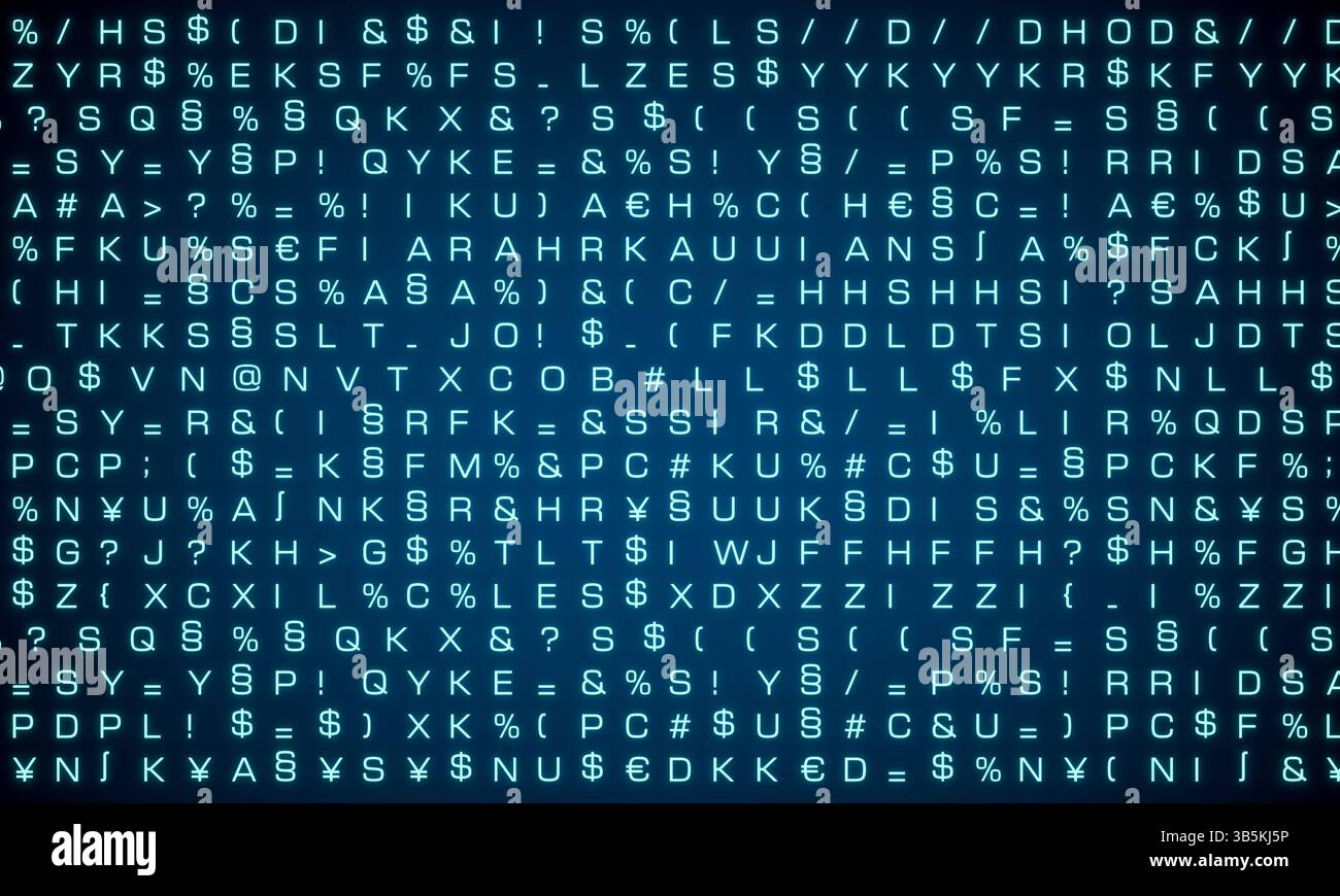 Random letters and signs in blue, system chaos, error, virus. Random ...