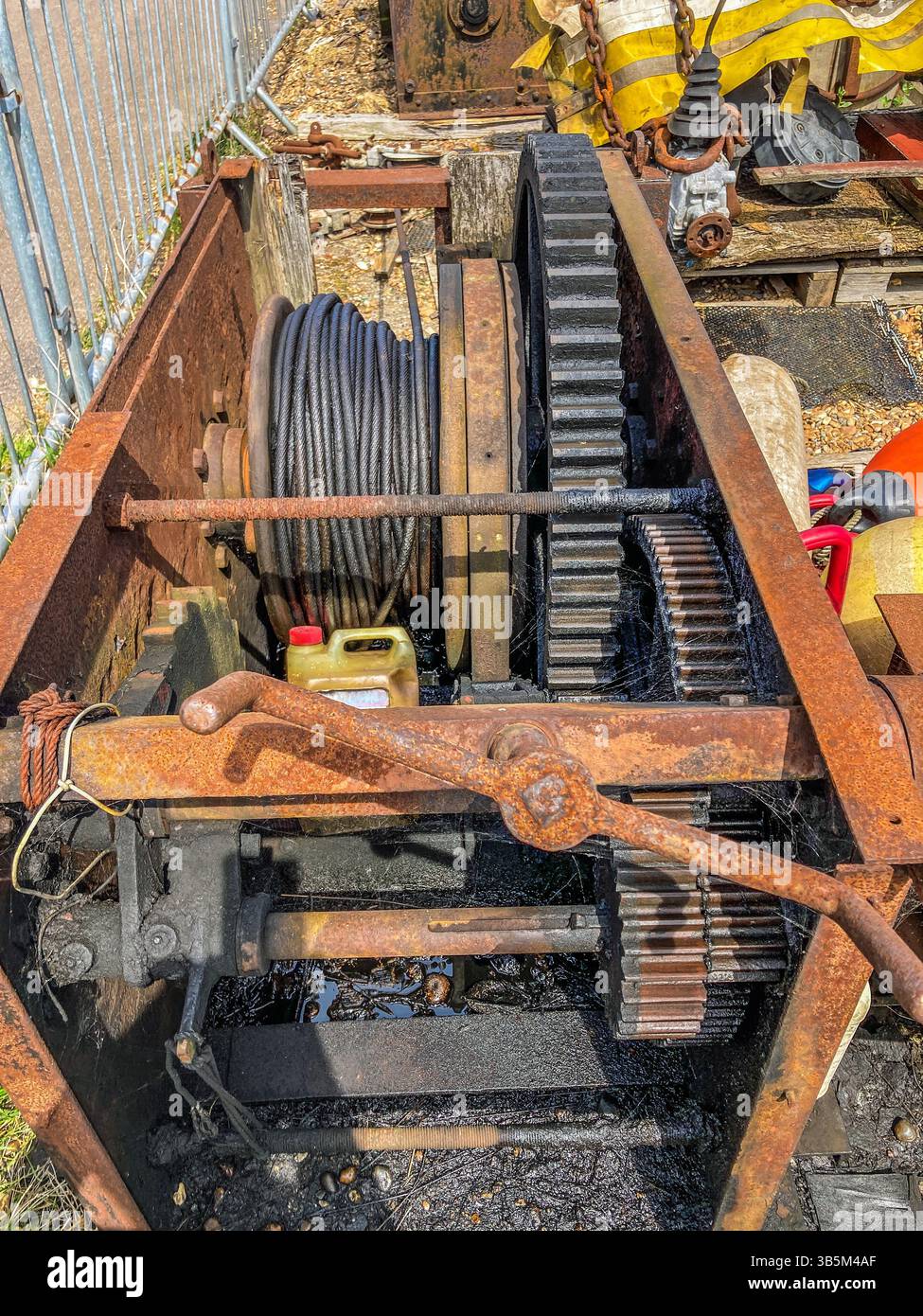 CLose-up of Winching equipment, used  for dragging  fishing boat up onto the beach, Deal, Kent - Smartphone Captured Stock Image