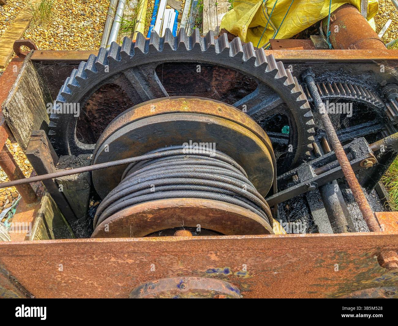 Close-up of Winching equipment, used  for dragging  fishing boat up onto the beach, Deal, Kent - Smartphone Captured Stock Image