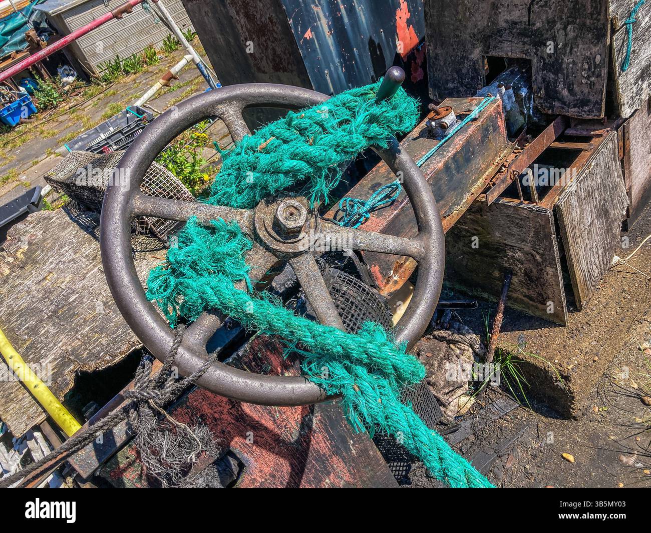Close-up of Winching equipment, used  for dragging  fishing boat up onto the beach, Deal, Kent - Smartphone Captured Stock Image