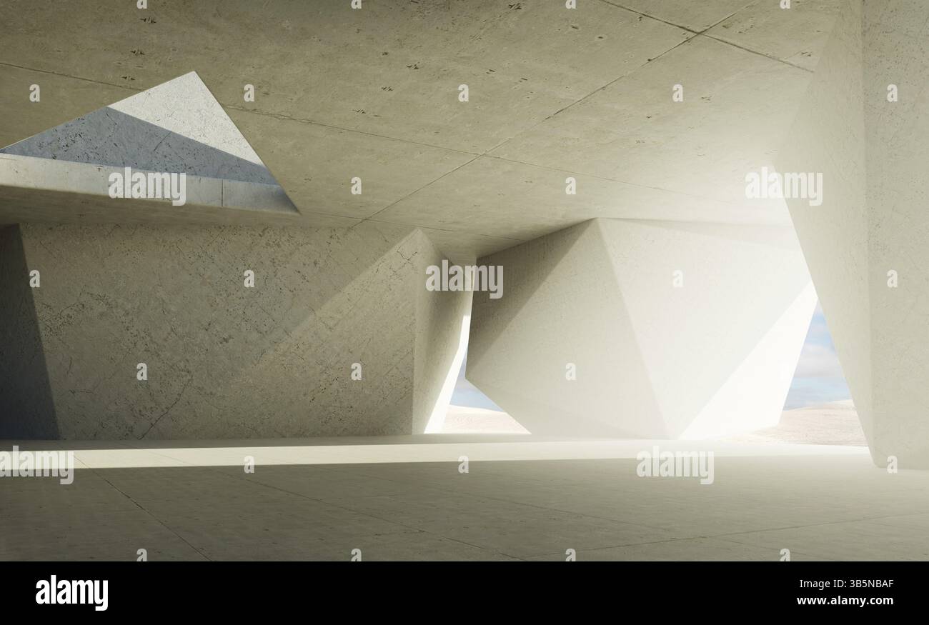 Contemporary triangle shape design building interior. Photorealistic 3D ...