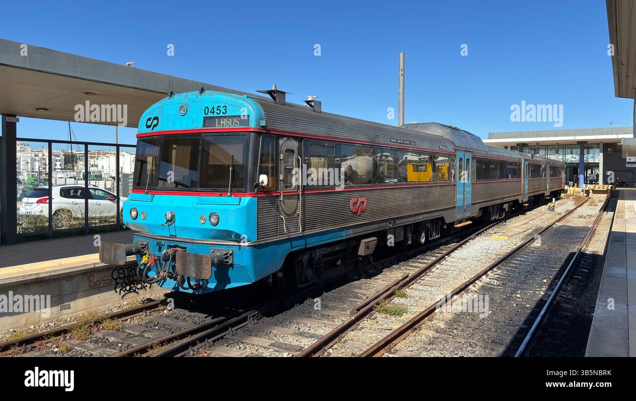 Diesel Passenger Railway Train at the Lagos train station in Portugal ...