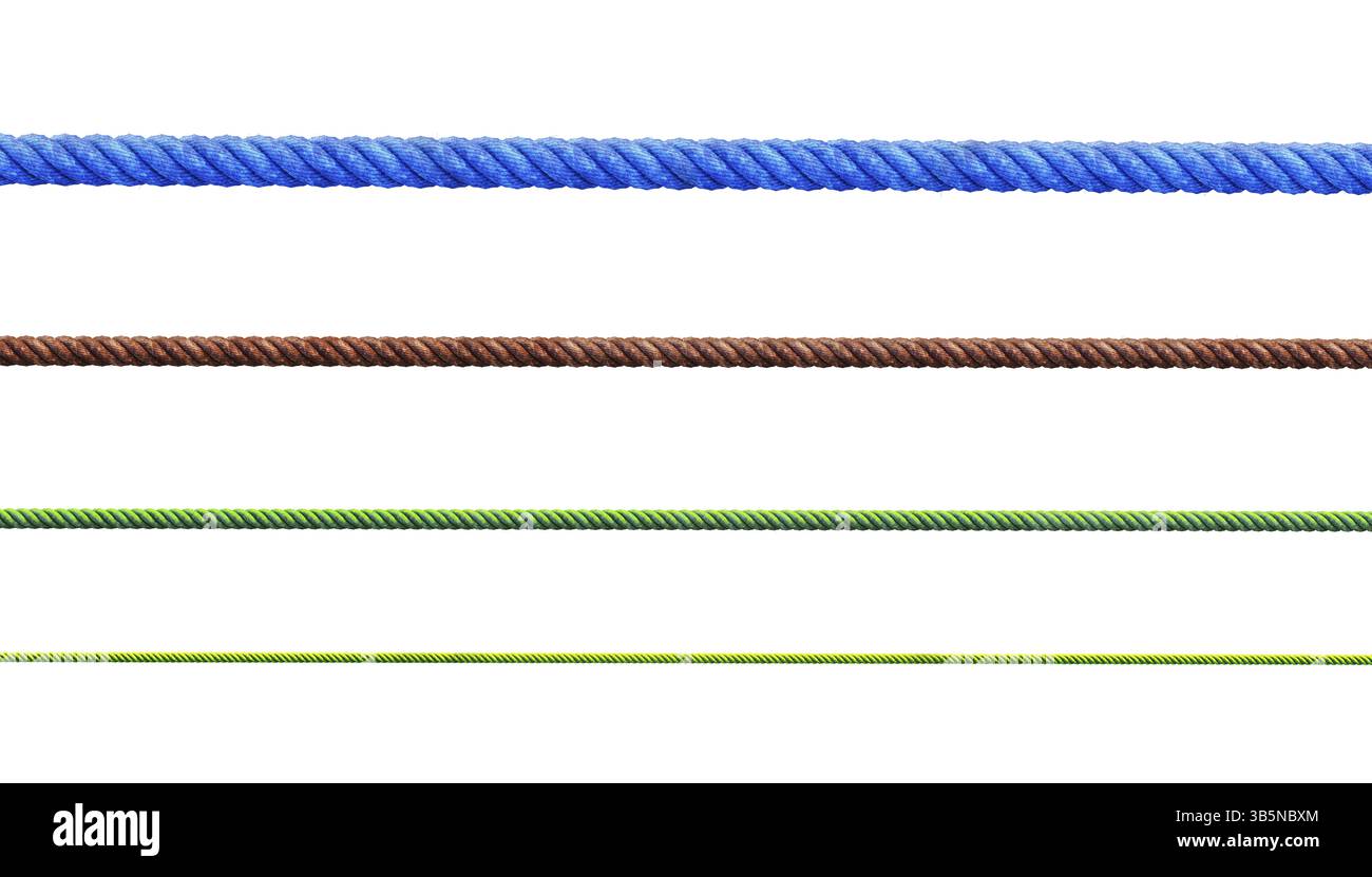 Various colorful ropes isolated on white background with clipping path Stock Photo