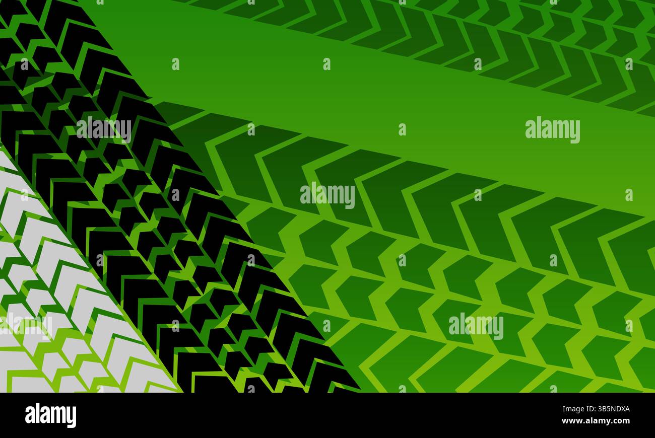 Vector geometric green gradient tire tracks background Stock Vector