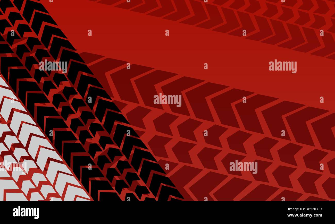 Vector geometric red gradient tire tracks background Stock Vector