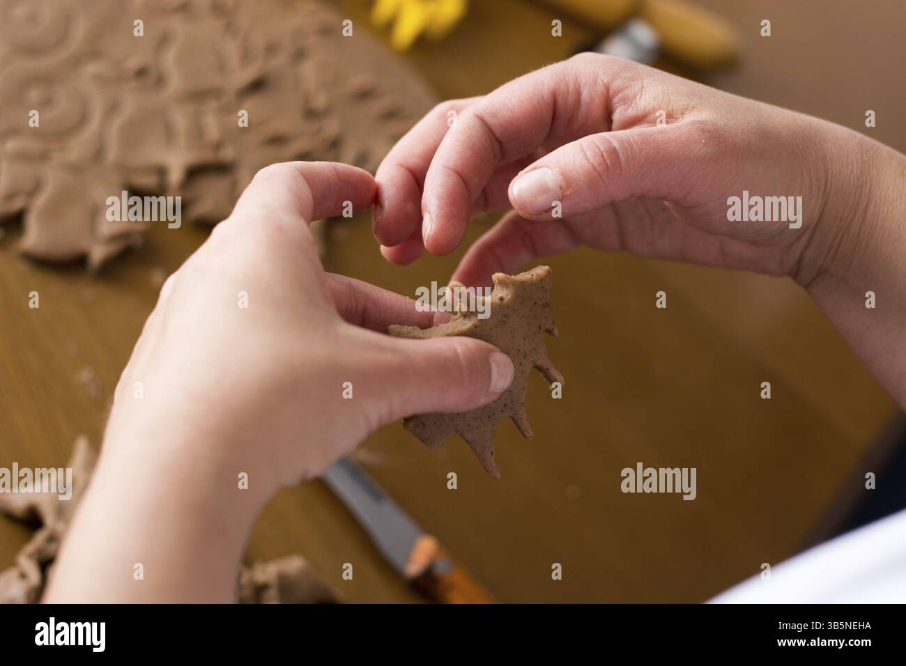 Preparing easter gingerbread cookies. Steps of making pastry Stock Photo