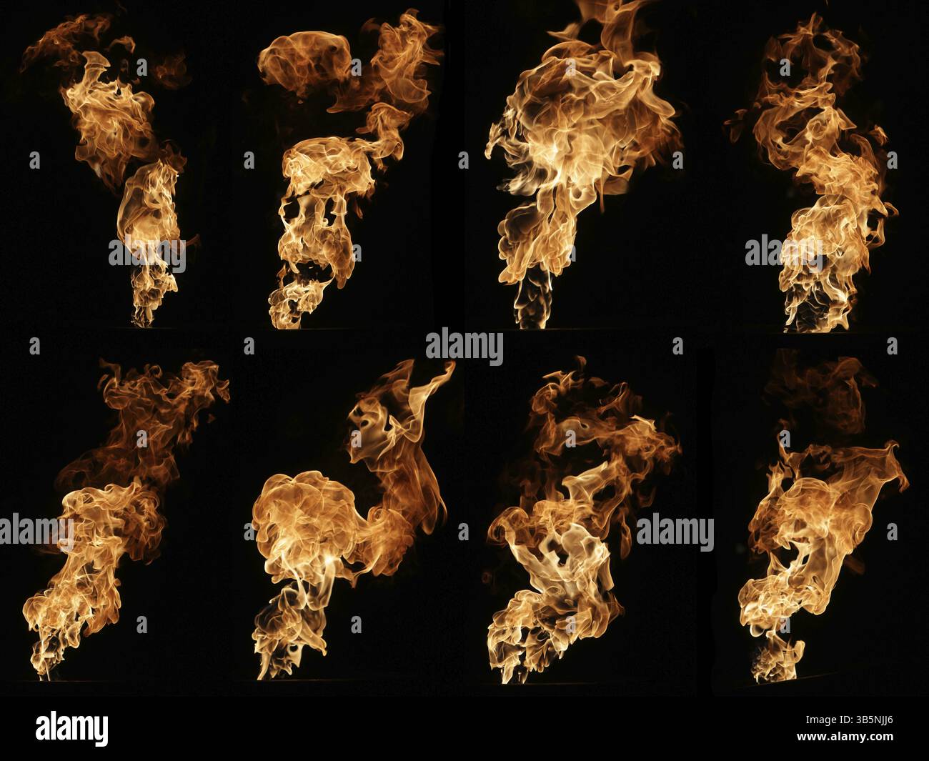 Photo collection of fire isolated on black Stock Photo