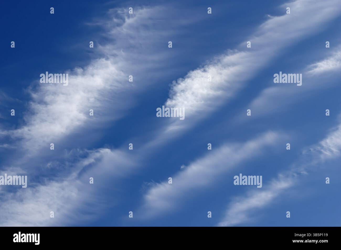 Fluffy small clouds in lines in the blue sky Stock Photo
