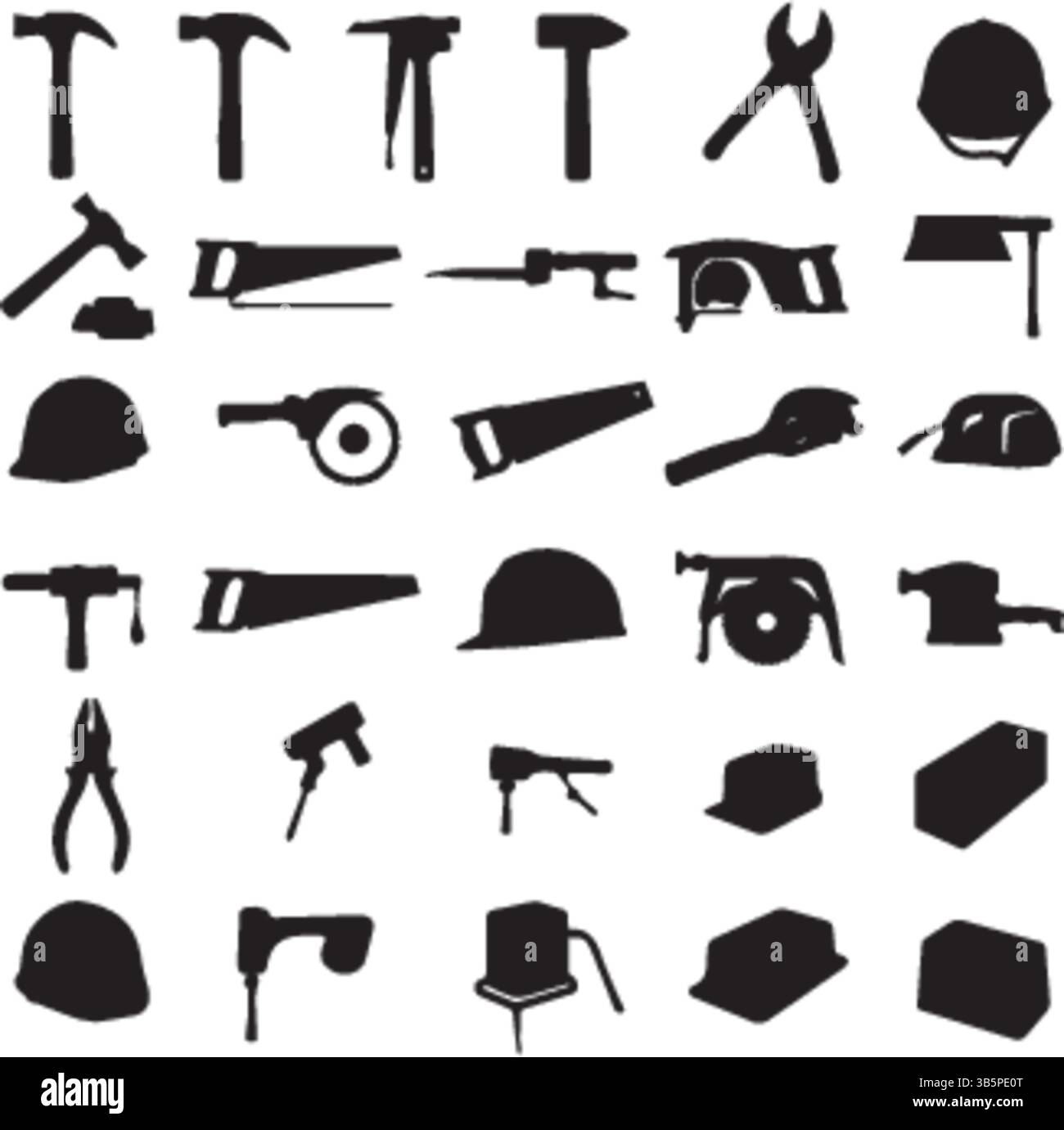 Tool Silhouettes: Construction & Hand Tools Icon Set - Vector Illustration Stock Vector