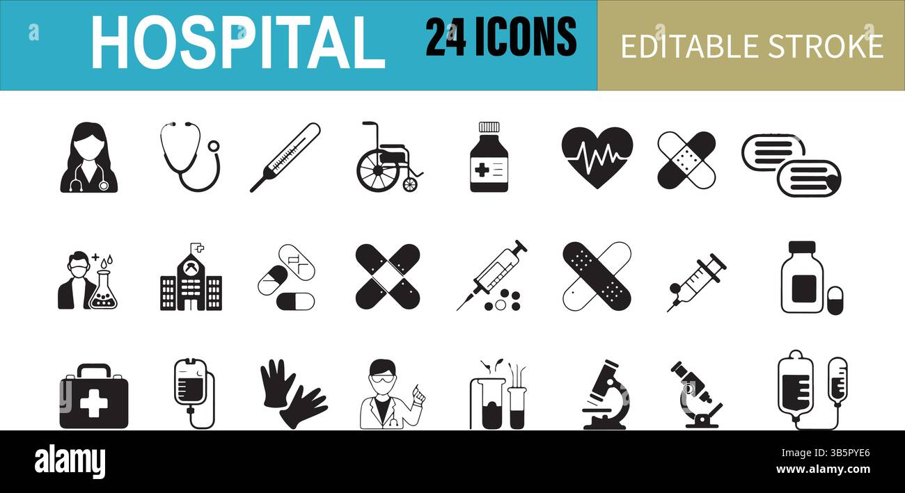 Hospital Healthcare Medical Icons Set Editable Stroke Stock Vector ...