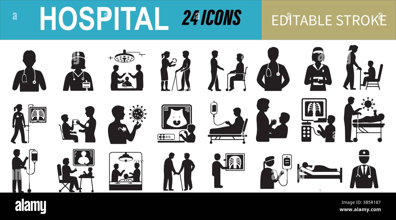 Hospital Healthcare Medical Icons Set Editable Stroke Stock Vector ...