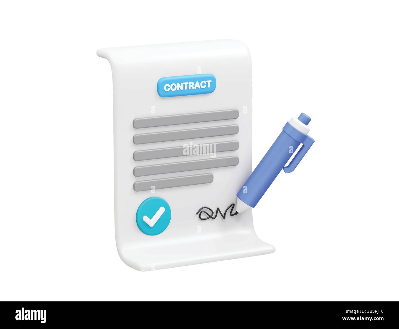 Contract signing with pen and check mark on a white background ...
