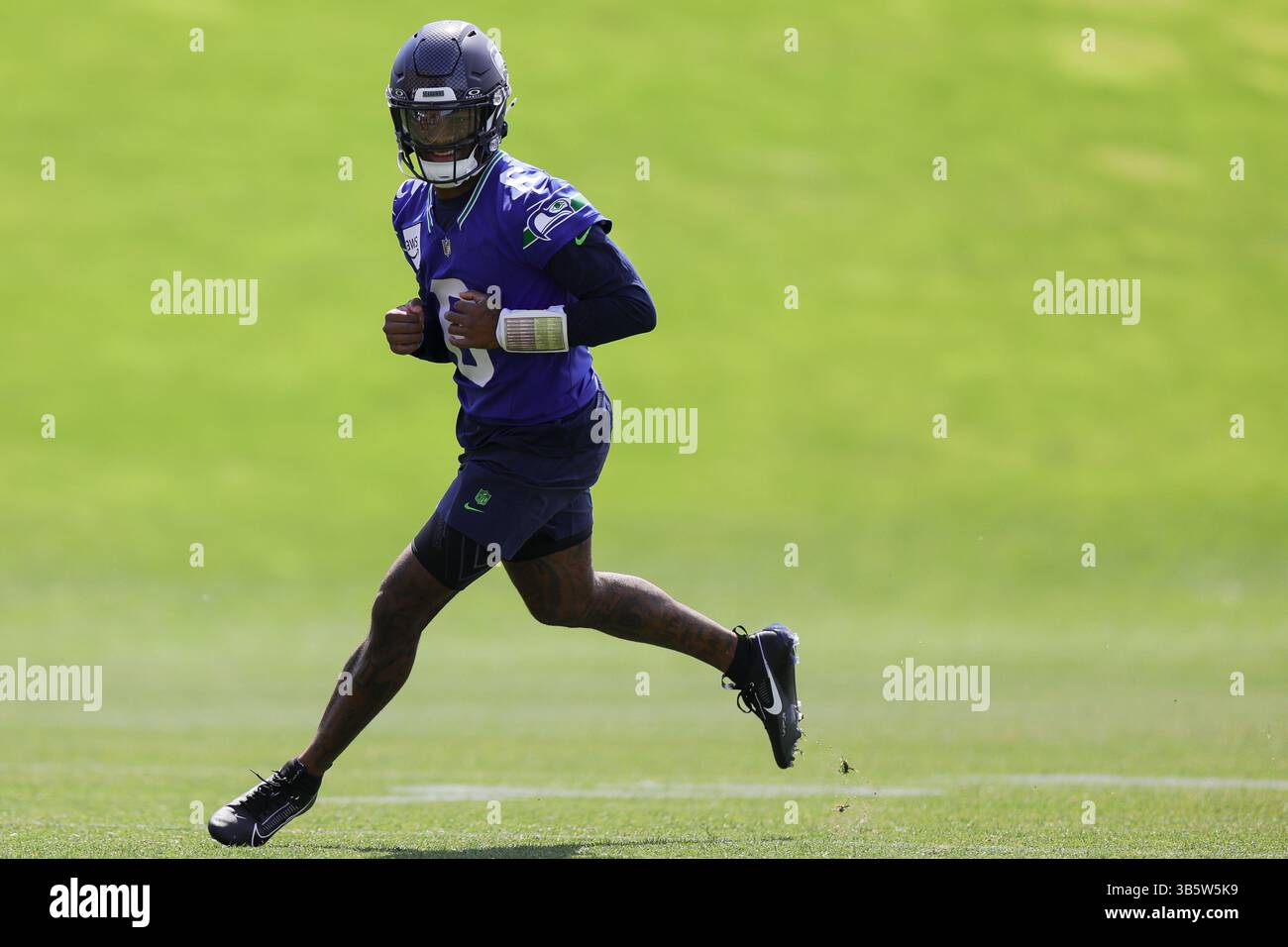 Seattle Seahawks quarterback Jalen Milroe participates during the NFL